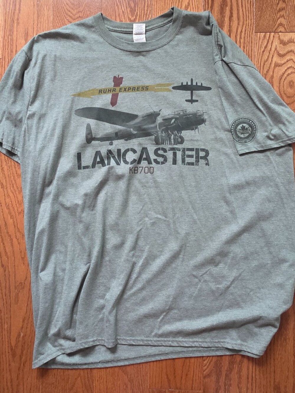 XXL Canadian Warplane Heritage Museum Avro Lancaster heather green tshirt